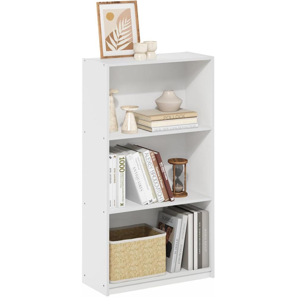imageFurinno BASIC Book Shelf 3Tier Bookshelf with Open Shelves Standing Bookcase 93 x 218 x 395 for Organization and Storage for Living Room Bedroom Home Office EspressoWhiteWhite