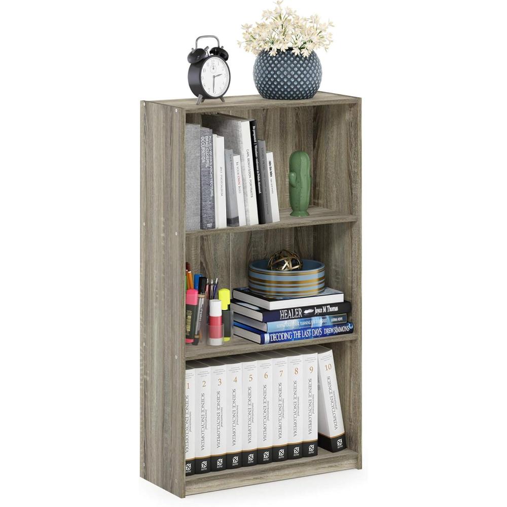 imageFurinno BASIC Book Shelf 3Tier Bookshelf with Open Shelves Standing Bookcase 93 x 218 x 395 for Organization and Storage for Living Room Bedroom Home Office EspressoSonoma Oak