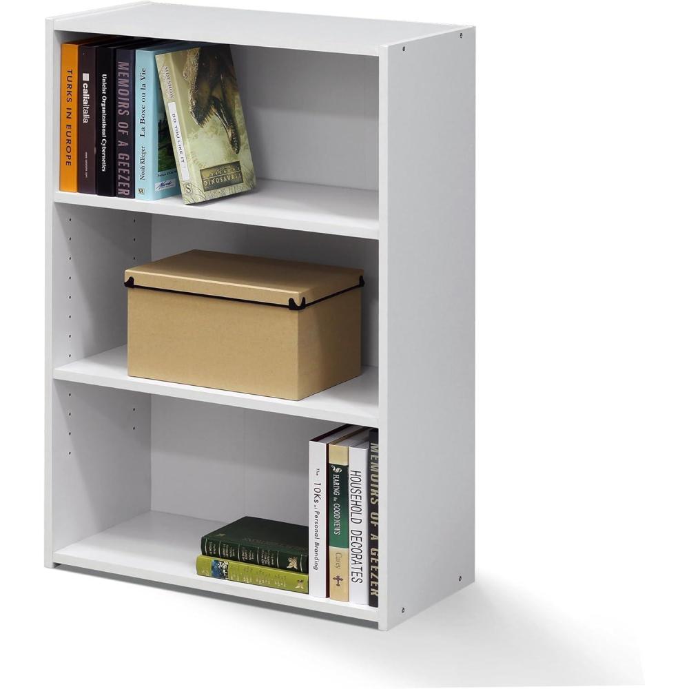 imageFurinno BASIC Book Shelf 3Tier Bookshelf with Open Shelves Standing Bookcase 93 x 218 x 395 for Organization and Storage for Living Room Bedroom Home Office EspressoSoft White