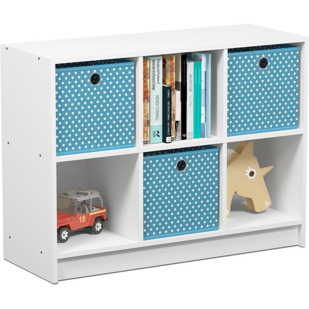 imageFurinno BASIC Book Shelf 6Cube Bookshelf with Open Shelf 3 x 2 Bookcase with Storage Bins Closed Back Horizontal 119 x 316 x 236 for Living Room Bedroom Home Office AmericanoWhiteLight Blue