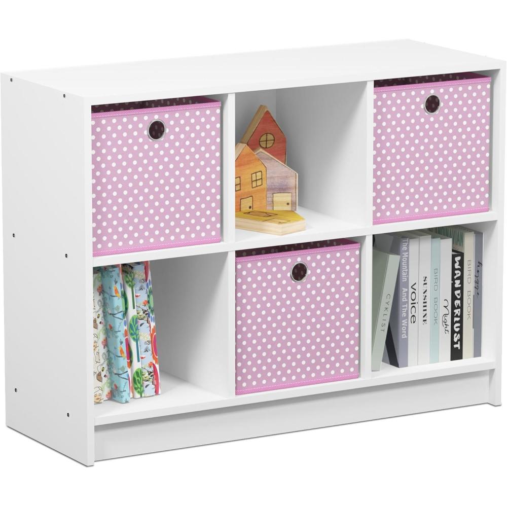 imageFurinno BASIC Book Shelf 6Cube Bookshelf with Open Shelf 3 x 2 Bookcase with Storage Bins Closed Back Horizontal 119 x 316 x 236 for Living Room Bedroom Home Office AmericanoWhiteLight Pink