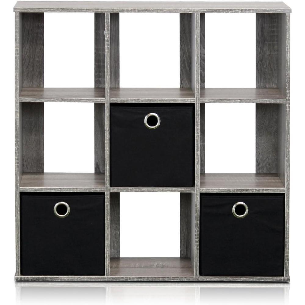 imageFurinno BASIC Book Shelf 6Cube Bookshelf with Open Shelf 3 x 2 Bookcase with Storage Bins Closed Back Horizontal 119 x 316 x 236 for Living Room Bedroom Home Office AmericanoGreyBlack