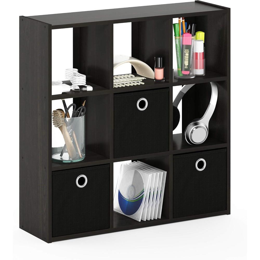 imageFurinno BASIC Book Shelf 6Cube Bookshelf with Open Shelf 3 x 2 Bookcase with Storage Bins Closed Back Horizontal 119 x 316 x 236 for Living Room Bedroom Home Office AmericanoEspressoBlack