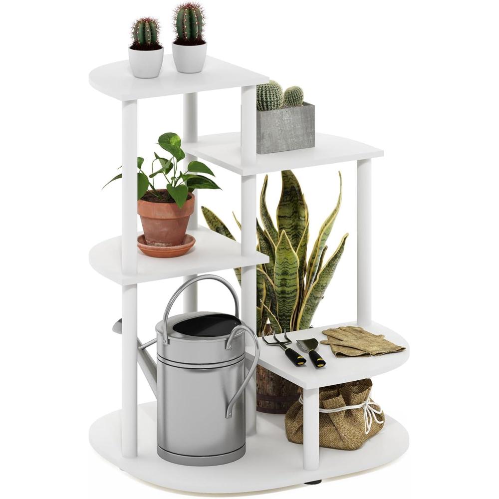 imageFurinno Celuka 4Tier Indoor Outdoor Plant Stand Plant Shelf Corner Display Rack for Multiple Plants WhiteVirgin White4Tier Round