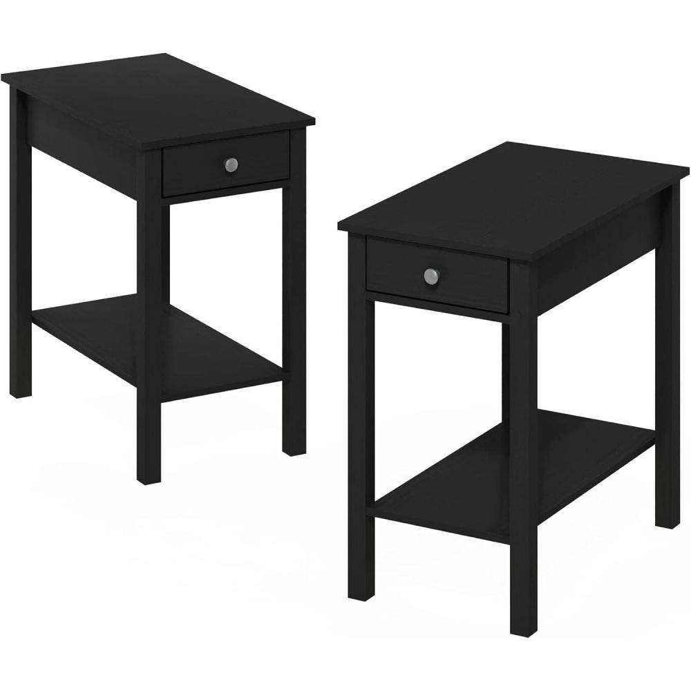 imageFurinno DARIO Side Table Square End Table with Storage Bin Round Corner Night Stand Bedside Table with Open Back Shelf for Living Room Bedroom EspressoAmericano