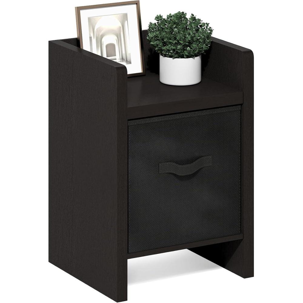 imageFurinno DARIO Side Table Square End Table with Storage Bin Round Corner Night Stand Bedside Table with Open Back Shelf for Living Room Bedroom EspressoDark OakBlack