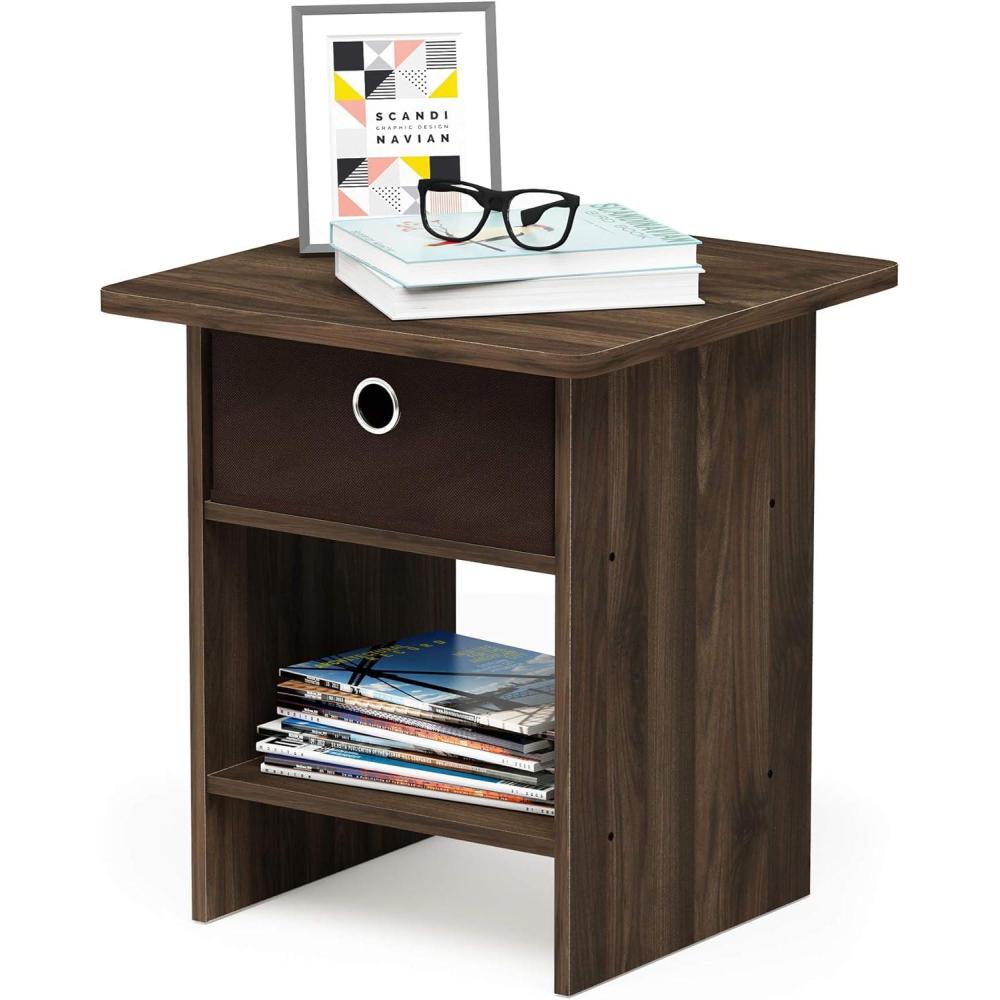 imageFurinno DARIO Side Table Square End Table with Storage Bin Round Corner Night Stand Bedside Table with Open Back Shelf for Living Room Bedroom EspressoColumbia WalnutDark Brown