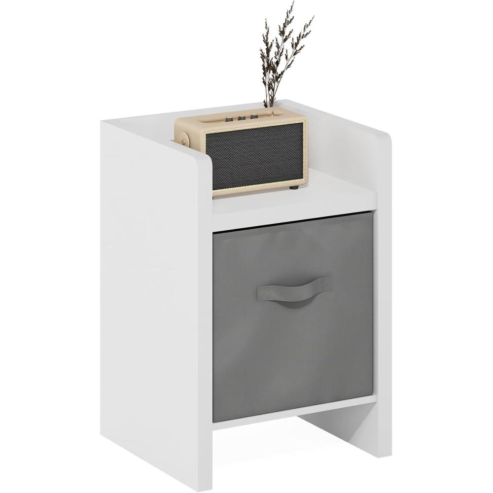 imageFurinno DARIO Side Table Square End Table with Storage Bin Round Corner Night Stand Bedside Table with Open Back Shelf for Living Room Bedroom EspressoWhiteLight Grey