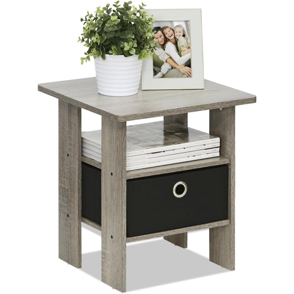 imageFurinno DARIO Side Table Square End Table with Storage Bin Round Corner Night Stand Bedside Table with Open Back Shelf for Living Room Bedroom EspressoFrench Oak