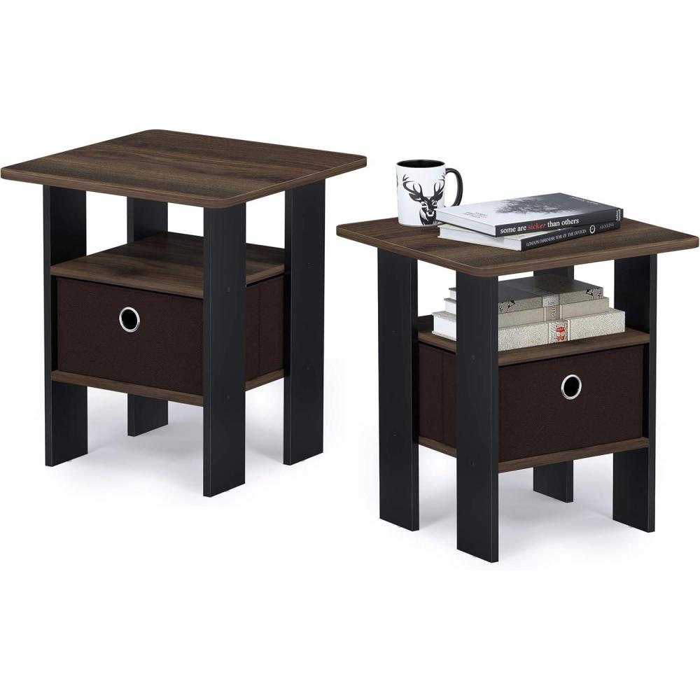 imageFurinno DARIO Side Table Square End Table with Storage Bin Round Corner Night Stand Bedside Table with Open Back Shelf for Living Room Bedroom EspressoWalnutDark Brown