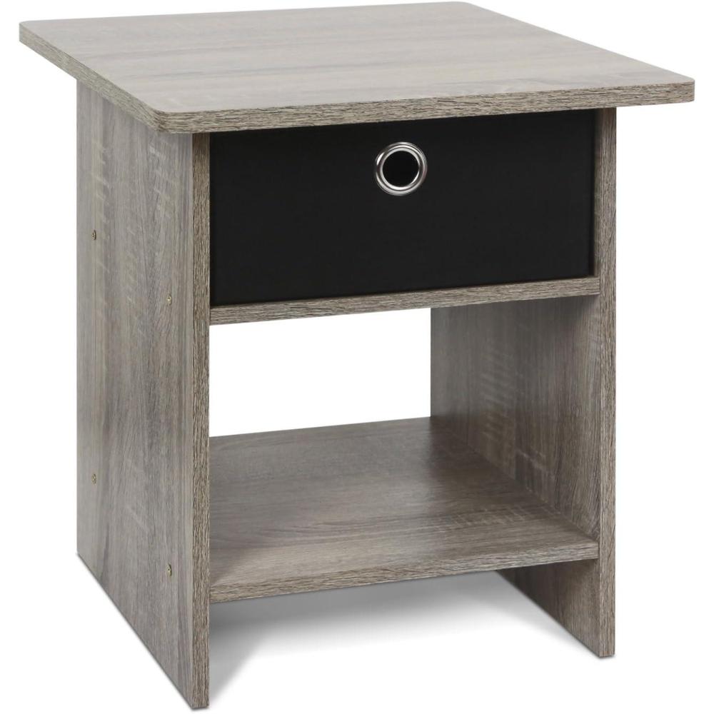 imageFurinno DARIO Side Table Square End Table with Storage Bin Round Corner Night Stand Bedside Table with Open Back Shelf for Living Room Bedroom EspressoFrench Oak GreyBlack