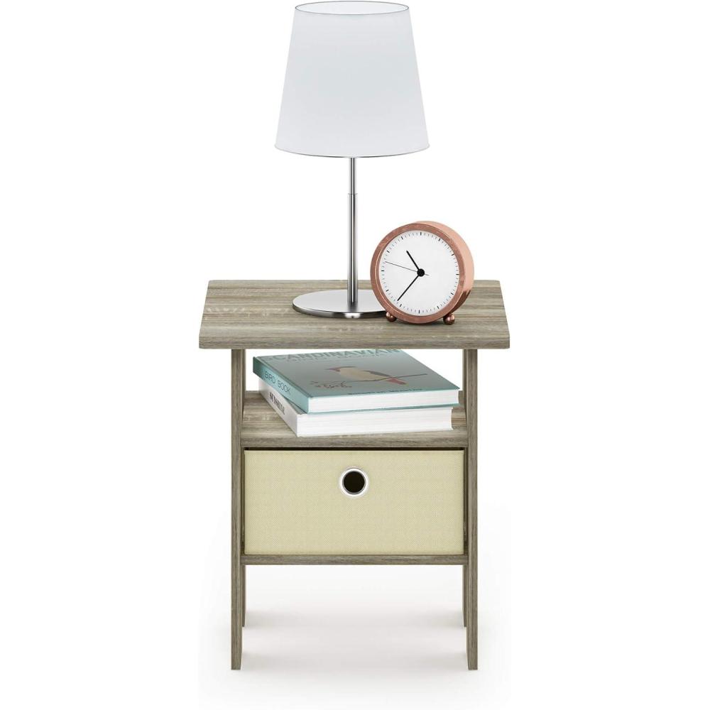 imageFurinno DARIO Side Table Square End Table with Storage Bin Round Corner Night Stand Bedside Table with Open Back Shelf for Living Room Bedroom EspressoSonoma OakIvory