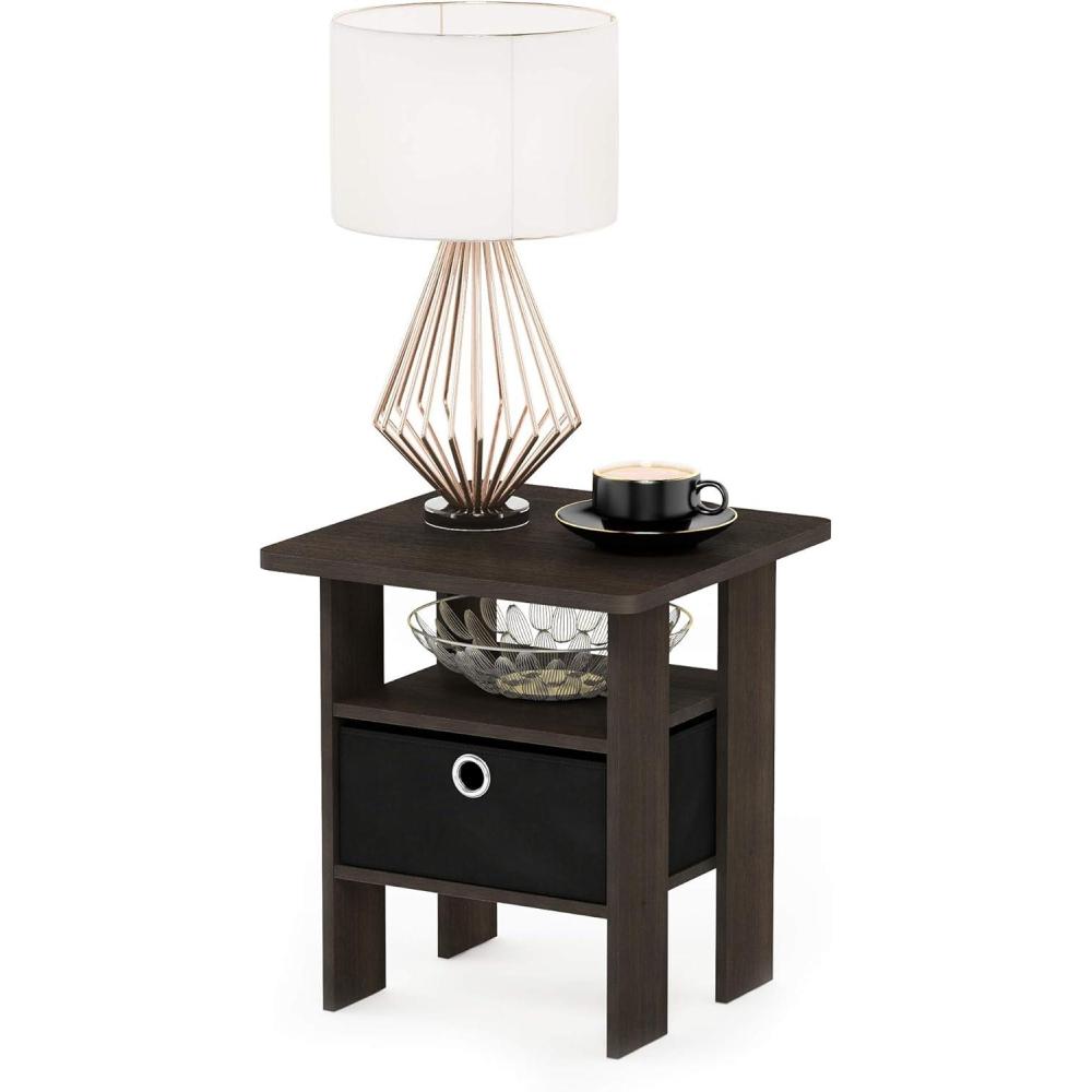 imageFurinno DARIO Side Table Square End Table with Storage Bin Round Corner Night Stand Bedside Table with Open Back Shelf for Living Room Bedroom EspressoDark BrownBlack