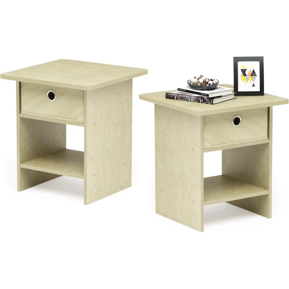 imageFurinno DARIO Side Table Square End Table with Storage Bin Round Corner Night Stand Bedside Table with Open Back Shelf for Living Room Bedroom EspressoBeige MarbleIvory