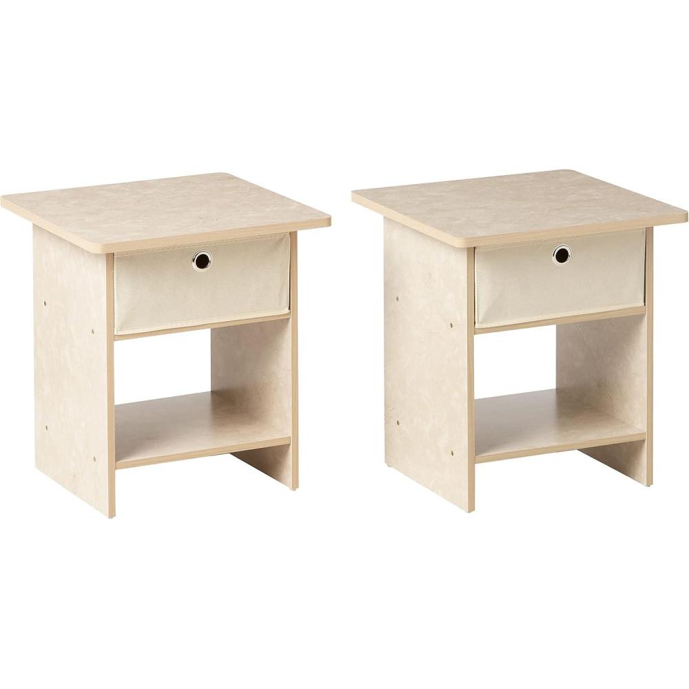 imageFurinno DARIO Side Table Square End Table with Storage Bin Round Corner Night Stand Bedside Table with Open Back Shelf for Living Room Bedroom EspressoCream Faux MarbleIvory