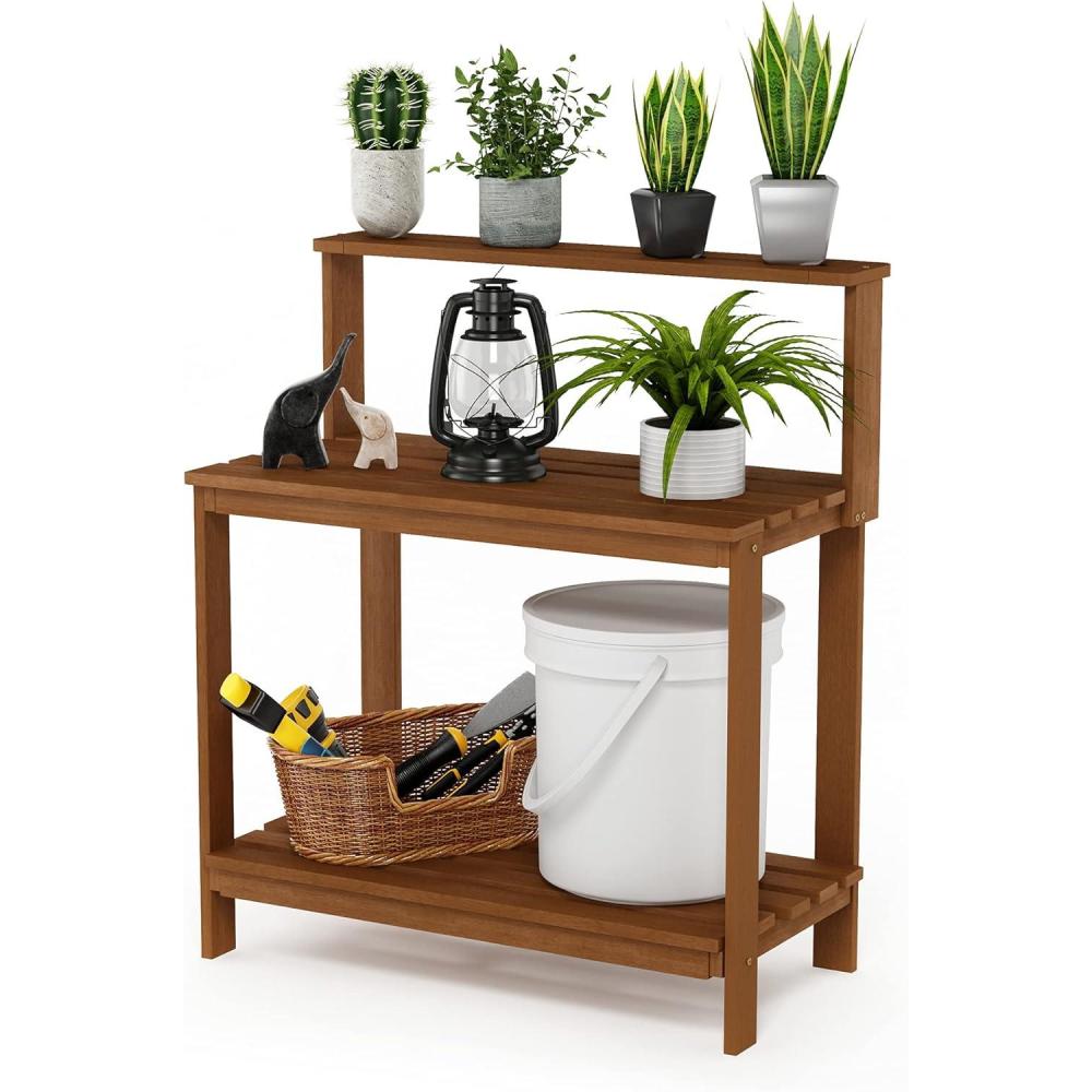 imageFurinno FG17478 Tioman Outdoor Patio Furniture Hardwood Potting Bench Natural