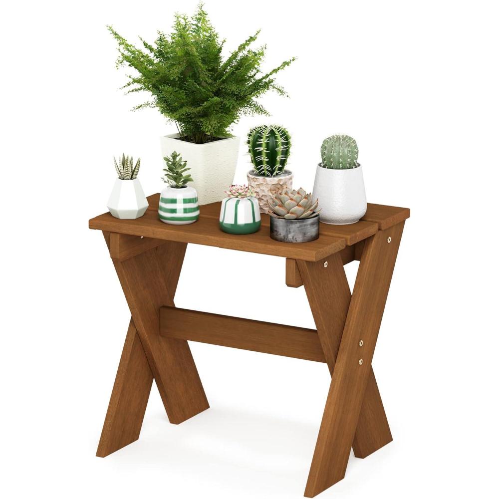 imageFurinno FG18451 Tioman Hardwood Patio Furniture Outdoor Flower Stand in Teak Oil NaturalDark Red Meranti Hardwood