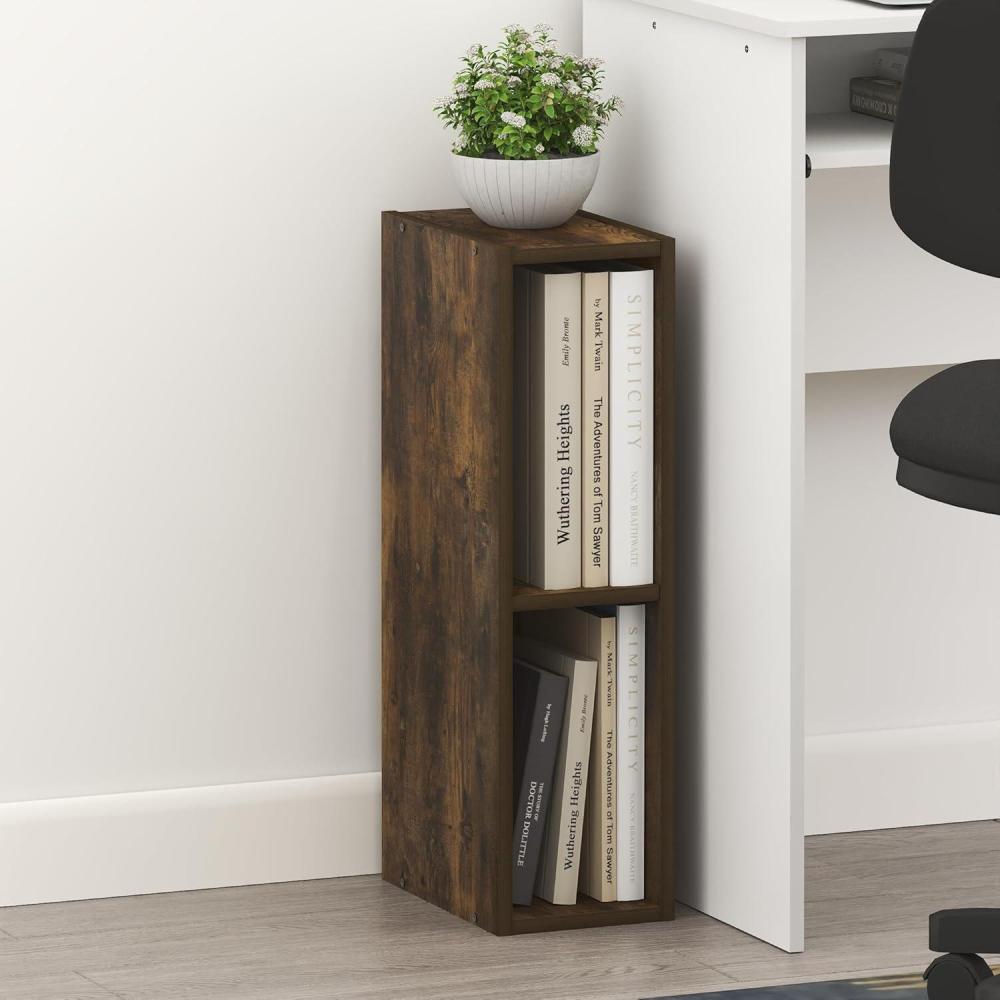 imageFurinno Fulda Book Shelf 2Tier Narrow Bookshelf Bookcase with 10in Width Storage Shelf 93 x 98 x 212 for Living Room Bedroom Home Office WhiteAmber Pine