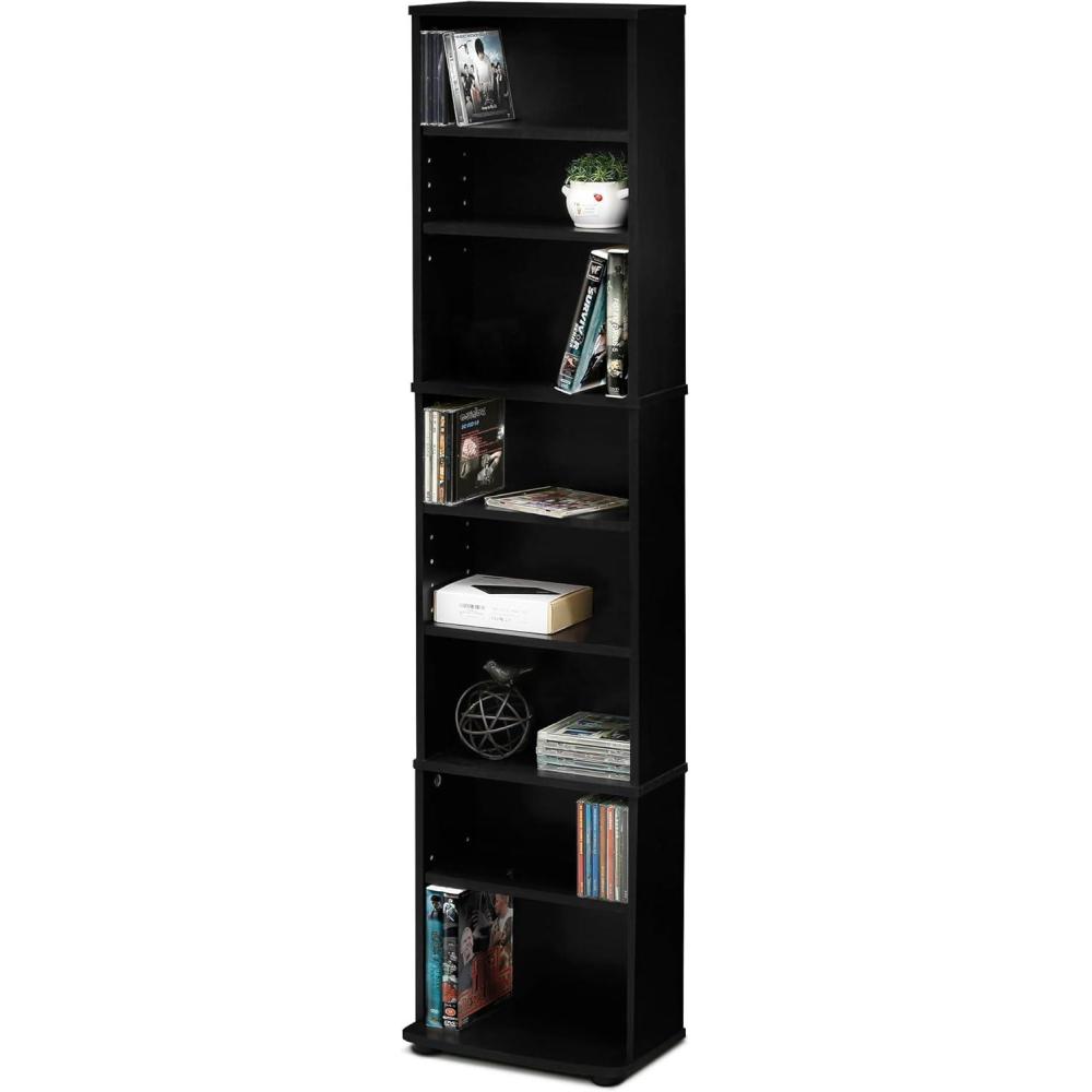 imageFurinno JAYA DVD Shelf 8Tier Tall Narrow CD Rack Media Shelf with Adjustable Shelves DVD Storage Cabinets for CD Blueray Game Disc Easy Assembly for Living Room Home Office Espresso