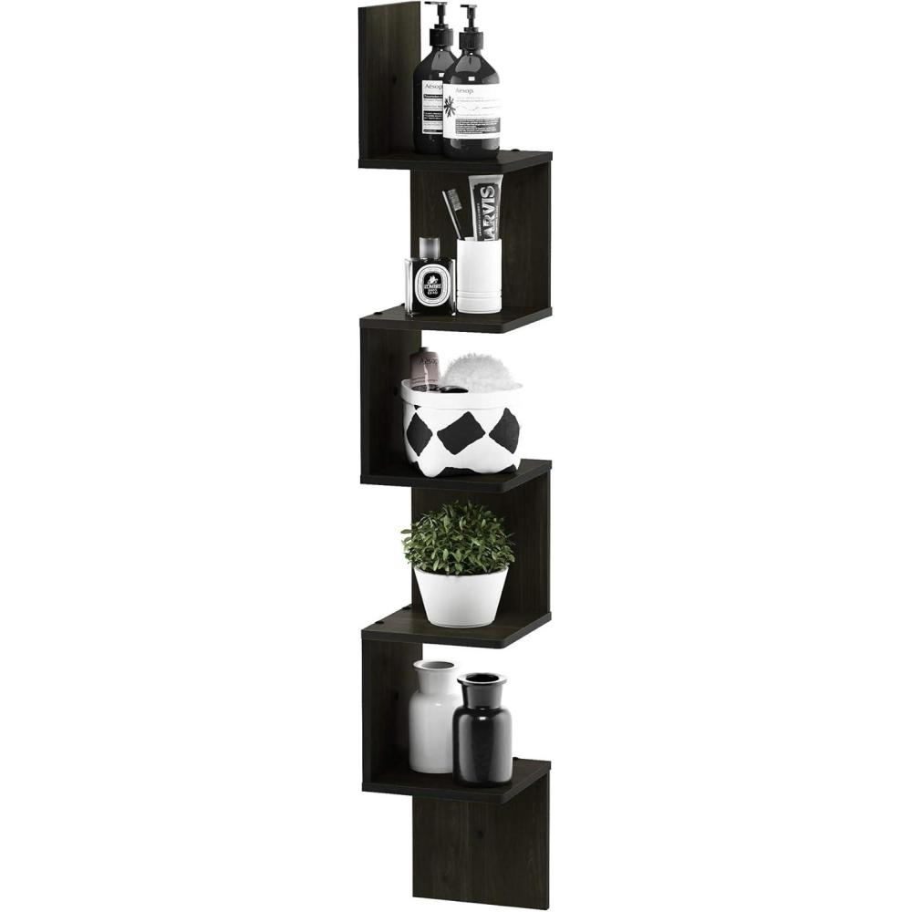 imageFurinno Rossi 5Tier Floating Corner Shelf for Wall Corner Zigzag Shelf Wall Mounted Radial Wall Mount Shelves for Home Office Living Room Bedroom Bathroom WhiteEspresso