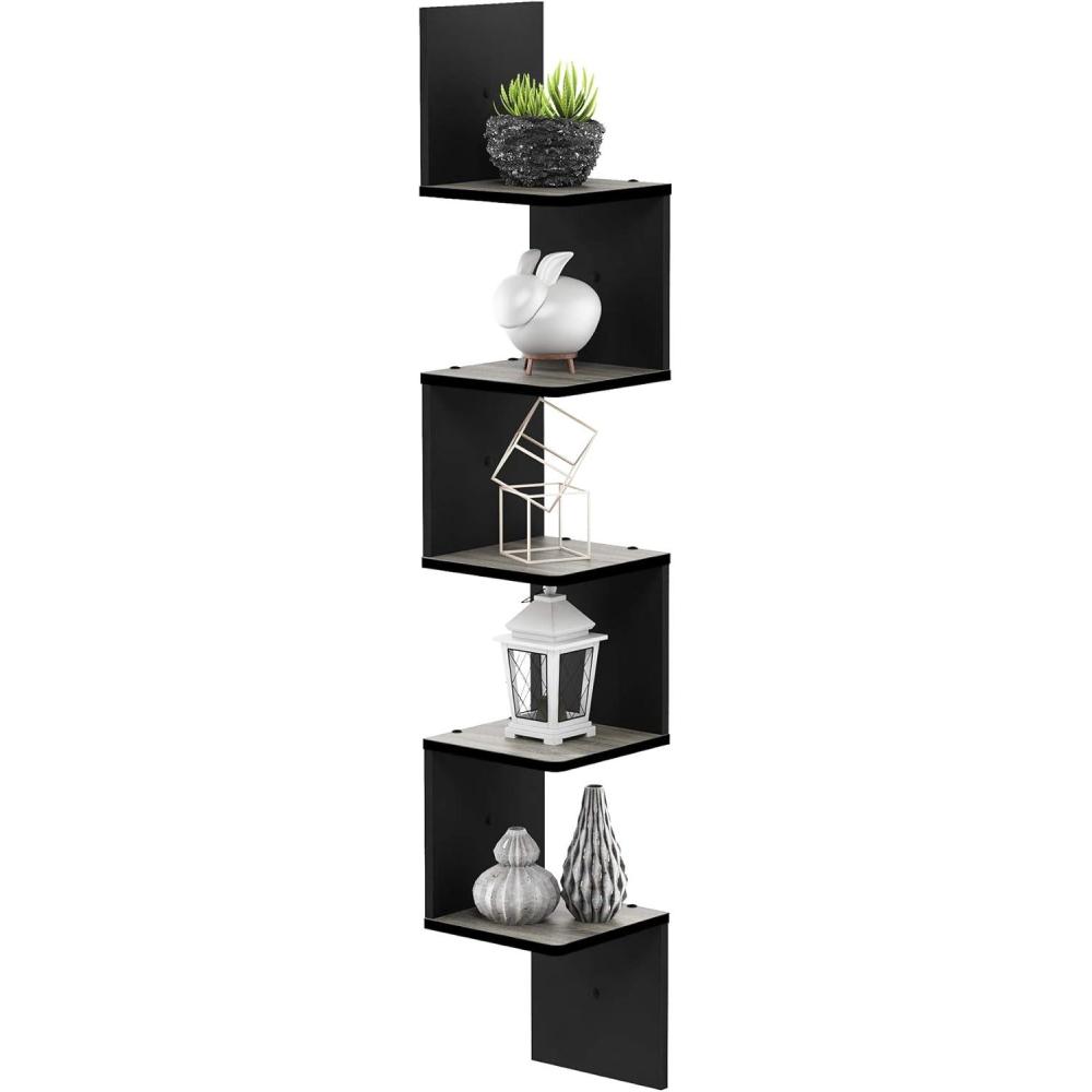 imageFurinno Rossi 5Tier Floating Corner Shelf for Wall Corner Zigzag Shelf Wall Mounted Radial Wall Mount Shelves for Home Office Living Room Bedroom Bathroom WhiteFrench Oak GreyBlack