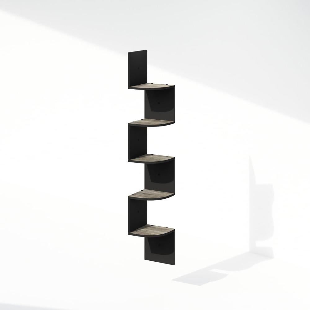 imageFurinno Rossi 5Tier Floating Corner Shelf for Wall Corner Zigzag Shelf Wall Mounted Radial Wall Mount Shelves for Home Office Living Room Bedroom Bathroom WhiteFrench OakBlack