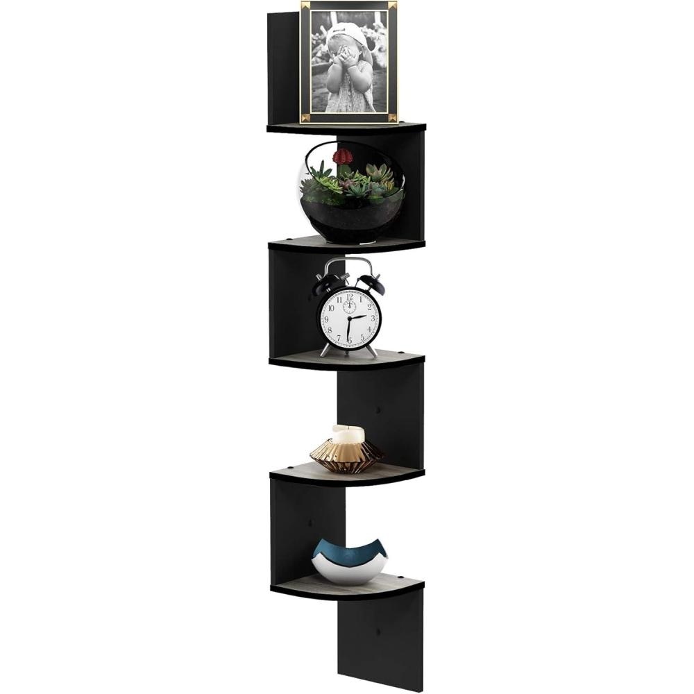 imageFurinno Rossi Wall Mount Floating Corner Shelf 5Tier Radial Columbia WalnutFrench Oak