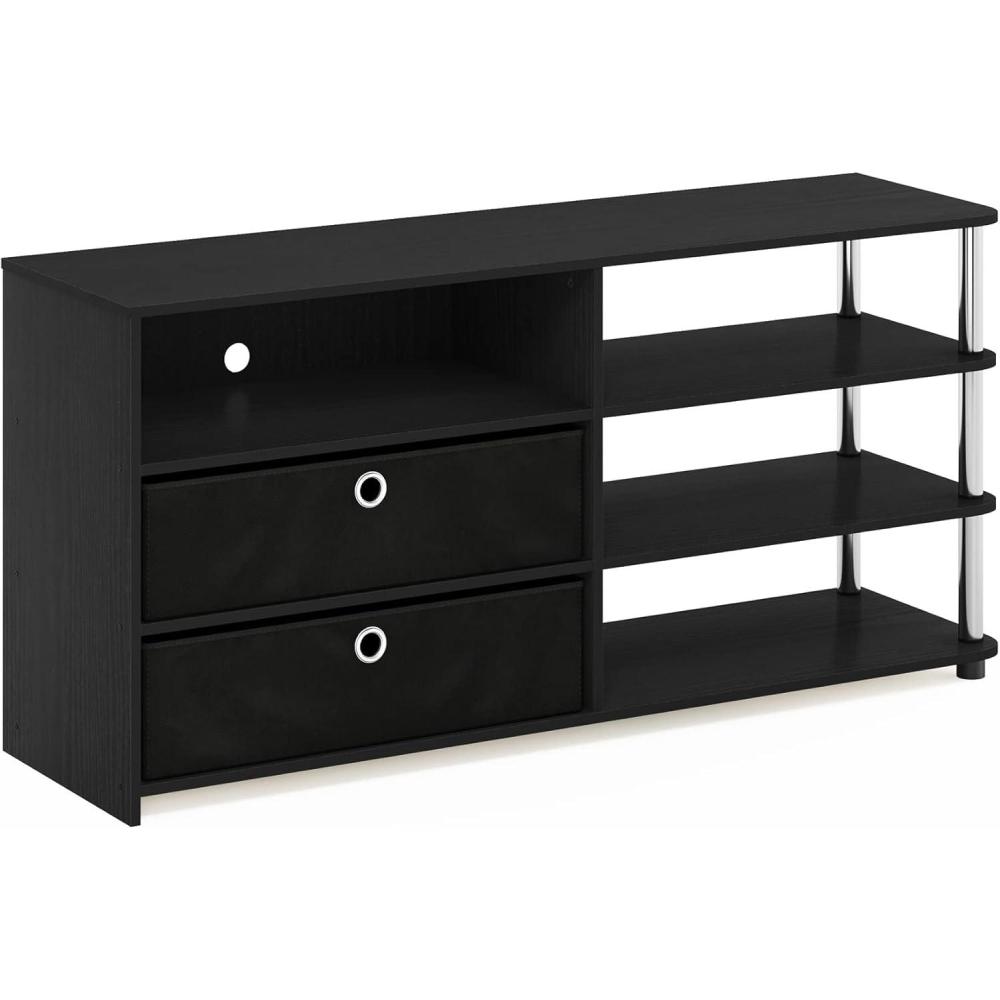 imageFurinno SIMPLISTIC TV Stand 3Tier Entertainment Center Open Shelf TV Console for TV up to 33 Inch with Bin Drawers for Living Room Bedroom French OakAmericano