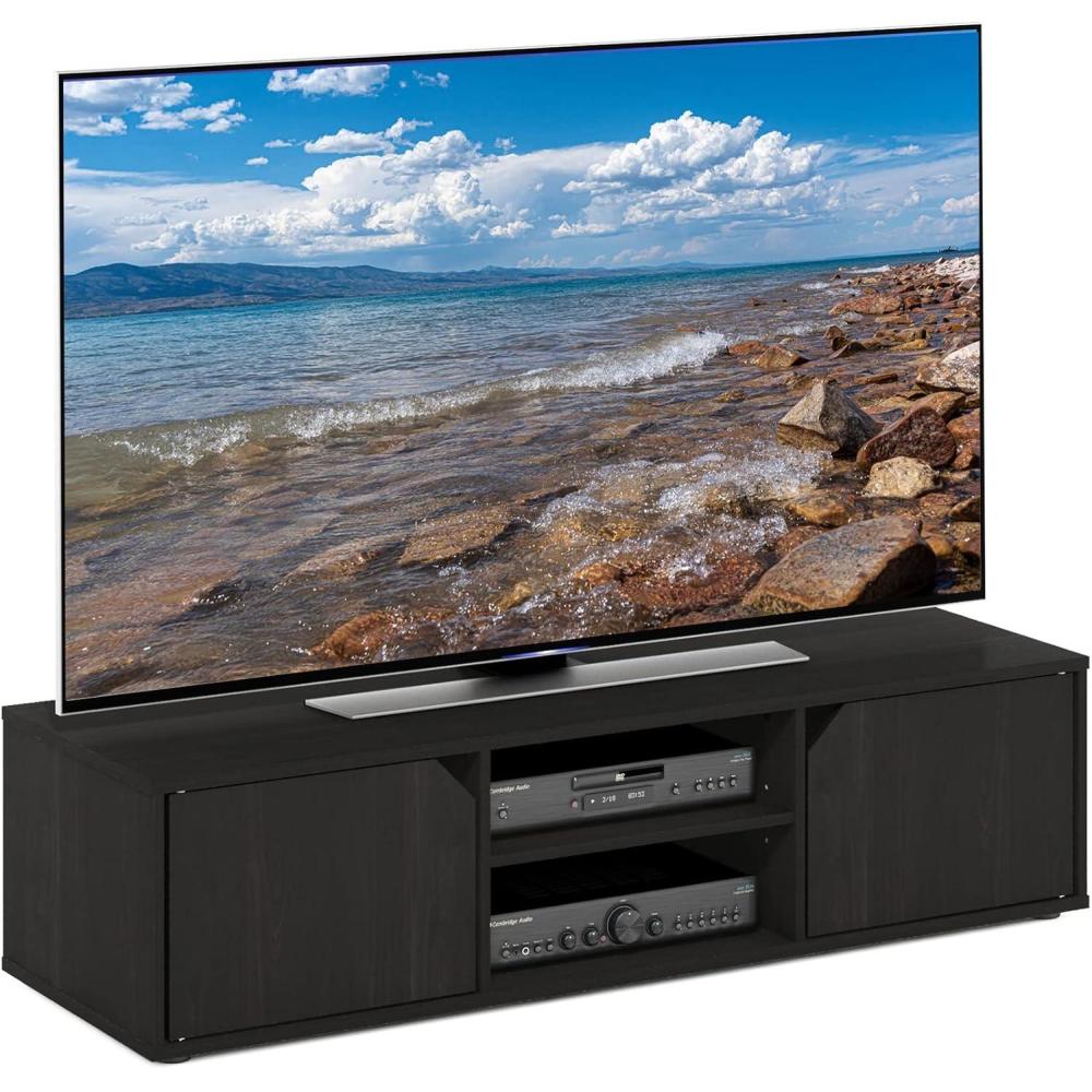imageFurinno SIMPLISTIC TV Stand 3Tier Entertainment Center Open Shelf TV Console for TV up to 33 Inch with Bin Drawers for Living Room Bedroom French OakEspresso