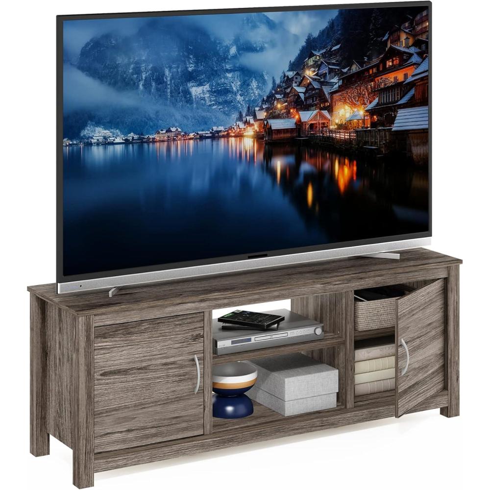 imageFurinno SIMPLISTIC TV Stand 3Tier Entertainment Center Open Shelf TV Console for TV up to 33 Inch with Bin Drawers for Living Room Bedroom French OakRustic Oak