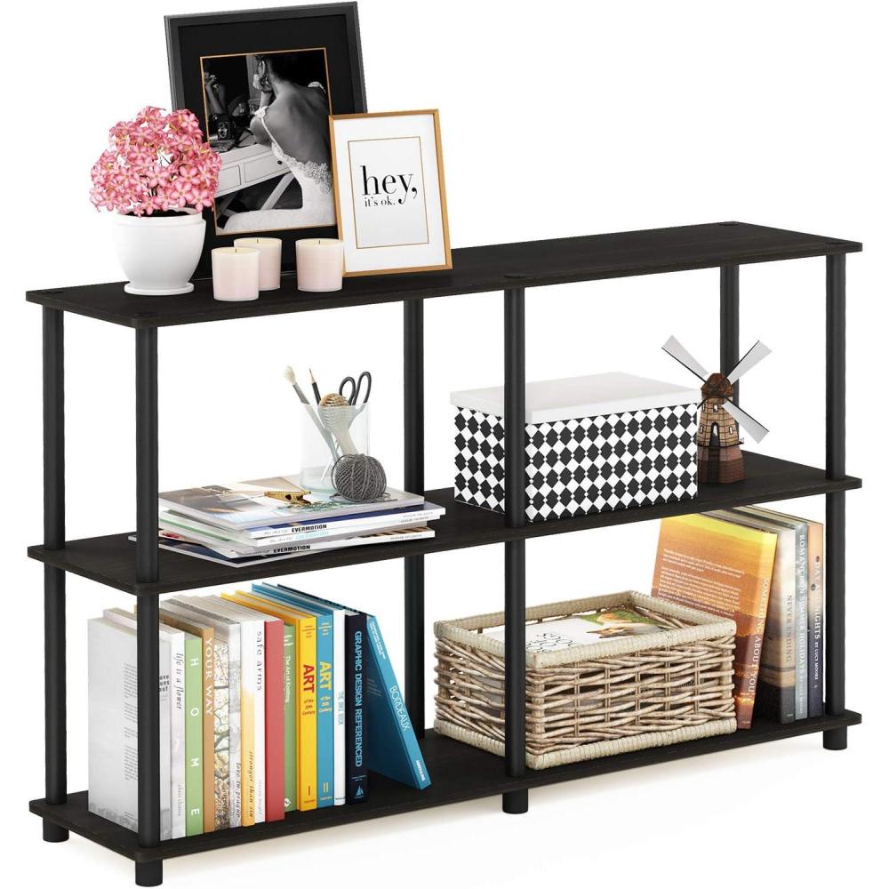 imageFurinno TURNNTUBE Storage Shelves 3Tier 474 Wide Book Shelf Corner Shelf Toolless Open Shelves for Organization and Storage Living Room Garage Home Office EspressoEspressoBlack