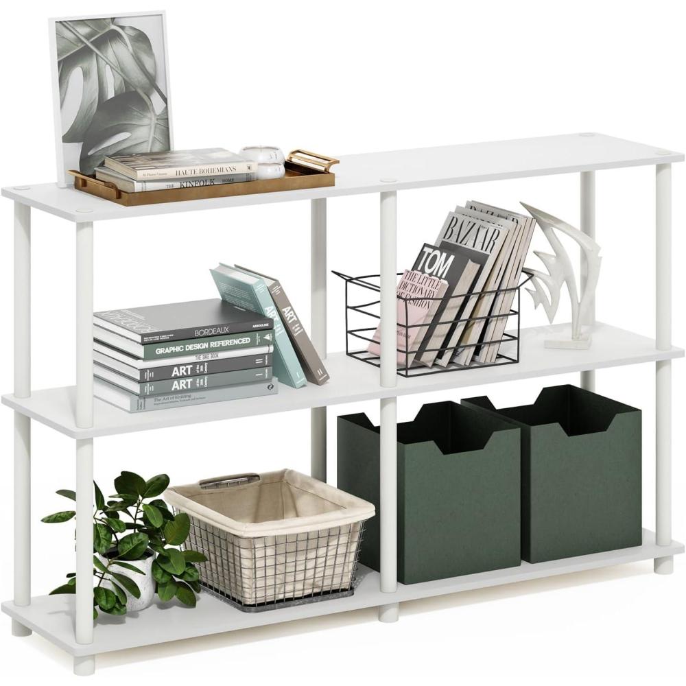 imageFurinno TURNNTUBE Storage Shelves 3Tier 474 Wide Book Shelf Corner Shelf Toolless Open Shelves for Organization and Storage Living Room Garage Home Office EspressoWhiteWhite
