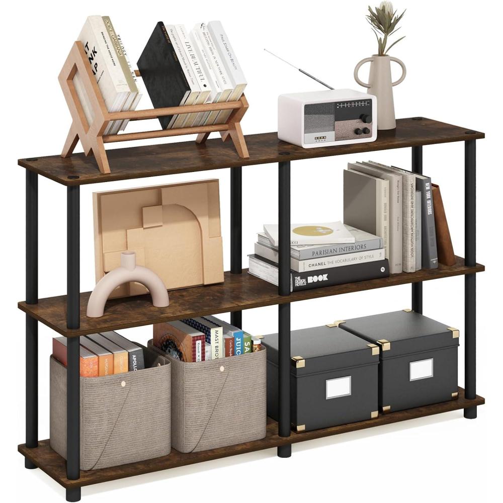 imageFurinno TURNNTUBE Storage Shelves 3Tier 474 Wide Book Shelf Corner Shelf Toolless Open Shelves for Organization and Storage Living Room Garage Home Office EspressoAmber PineBlack