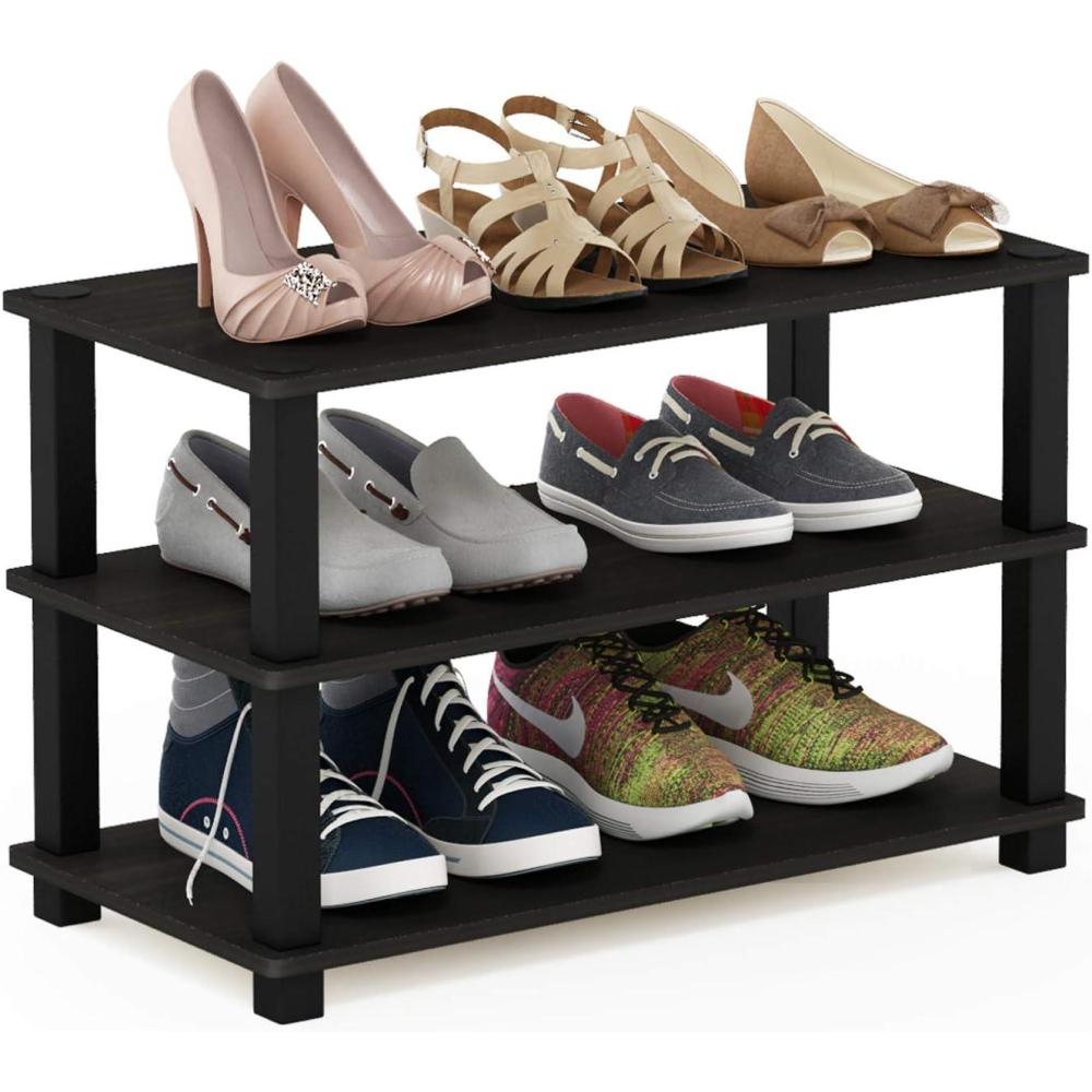 imageFurinno TURNSTUBE Shoe Rack 3Tier Shoe Organizer Shoe Storage Rack with No Tools Assembly 116 x 472 x 154 for Closet Entryway Office Garage EspressoBlackEspressoBlack