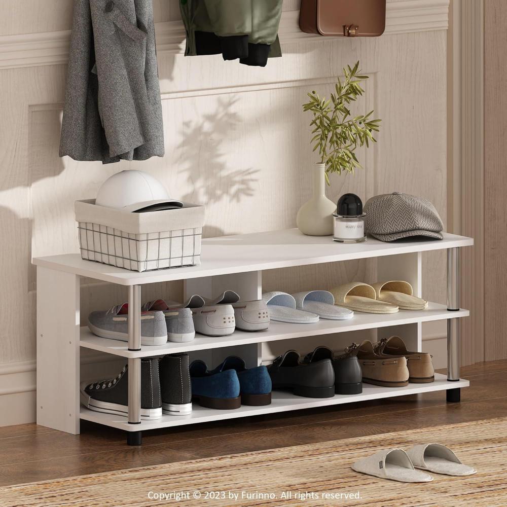 imageFurinno TURNSTUBE Shoe Rack 3Tier Shoe Organizer Shoe Storage Rack with No Tools Assembly 116 x 472 x 154 for Closet Entryway Office Garage EspressoBlackWhite OakStainless Steel
