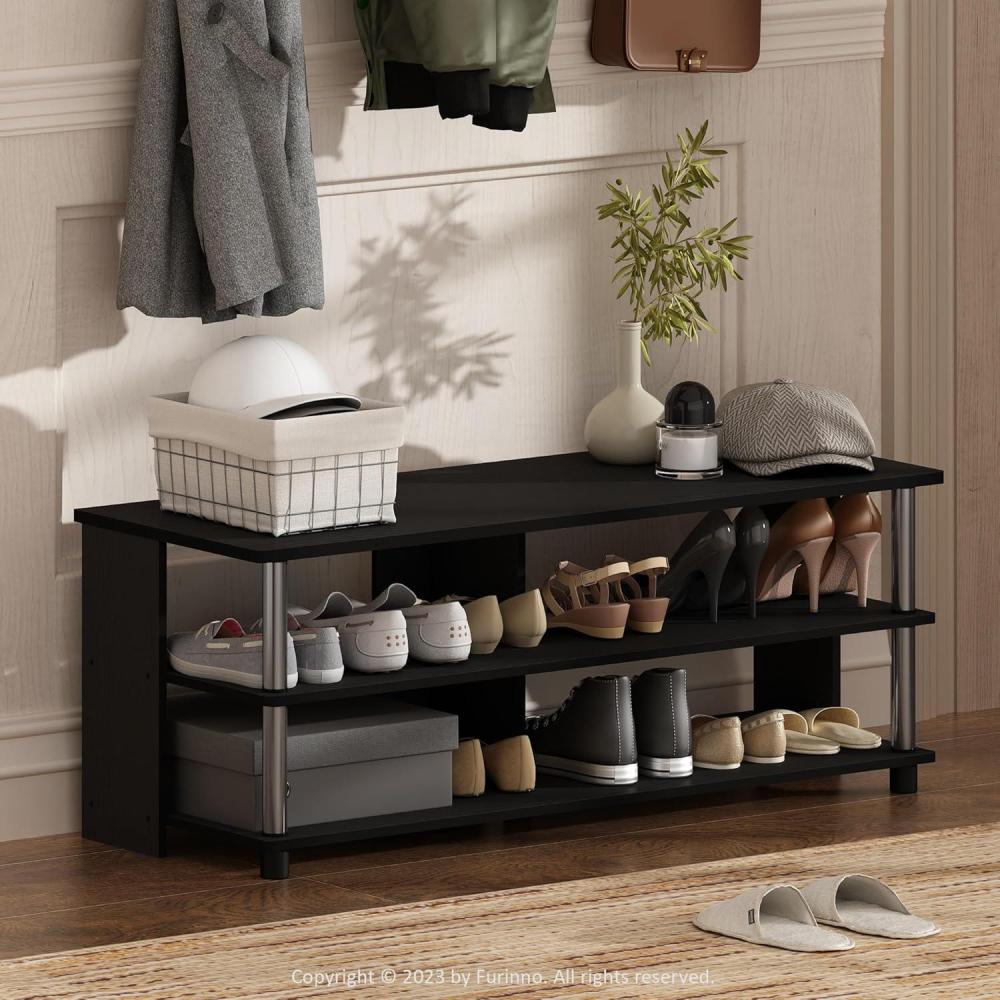 imageFurinno TURNSTUBE Shoe Rack 3Tier Shoe Organizer Shoe Storage Rack with No Tools Assembly 116 x 472 x 154 for Closet Entryway Office Garage EspressoBlackAmericanoStainless Steel
