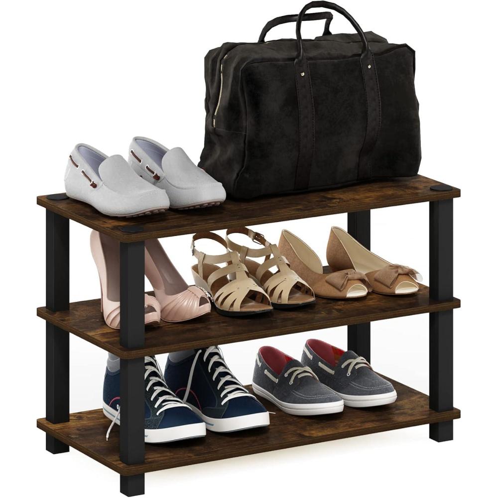 imageFurinno TURNSTUBE Shoe Rack 3Tier Shoe Organizer Shoe Storage Rack with No Tools Assembly 116 x 472 x 154 for Closet Entryway Office Garage EspressoBlackAmber PineBlack