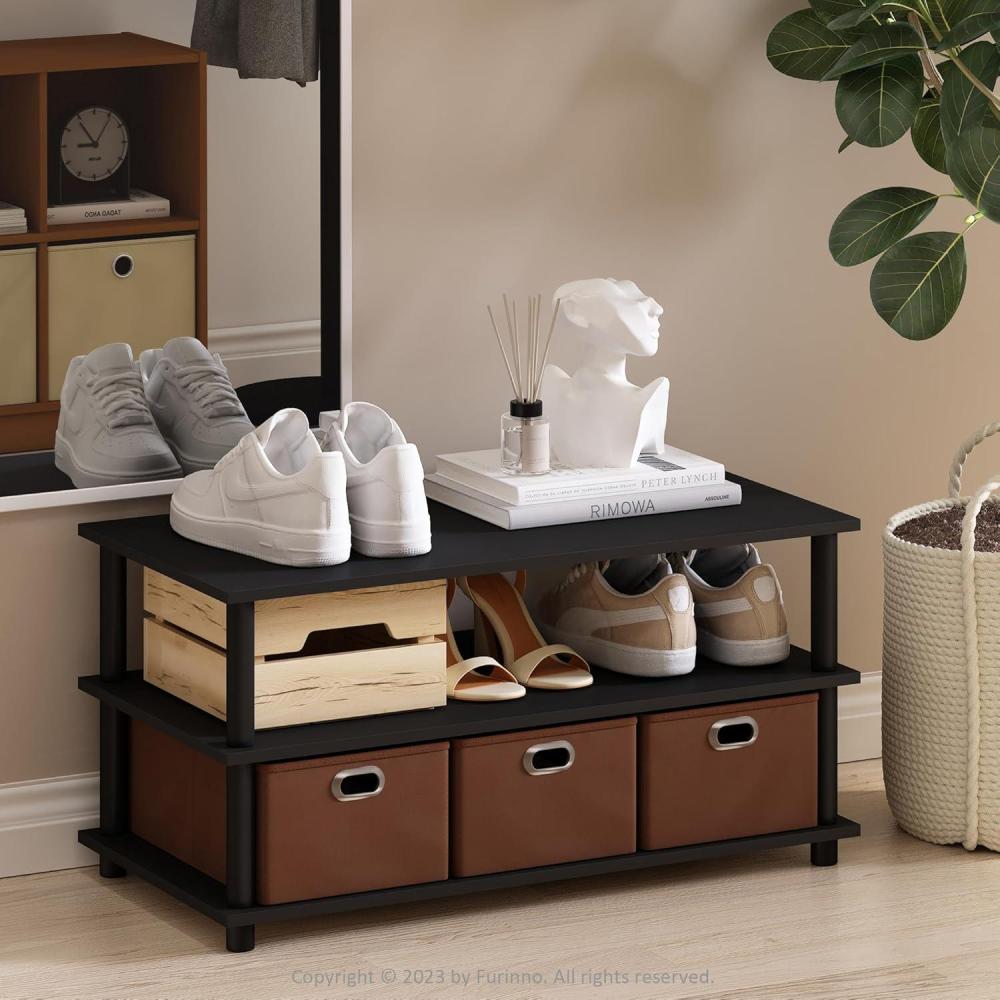 imageFurinno TURNSTUBE Shoe Rack 3Tier Shoe Organizer Shoe Storage Rack with No Tools Assembly 116 x 472 x 154 for Closet Entryway Office Garage EspressoBlackBlack OakBlackBrown
