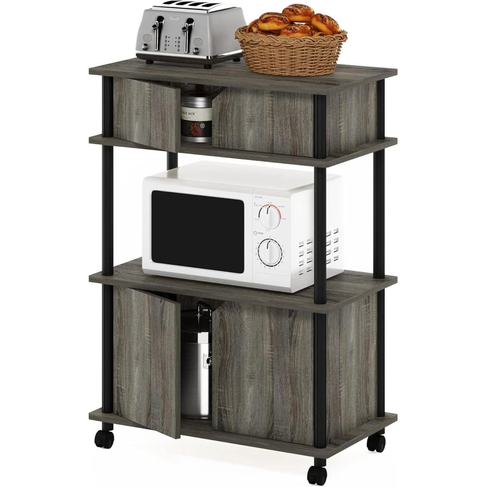 imageFurinno TurnNTube 4Tier Toolless Kitchen Storage Shelf Cart AmericanoBlackFrench Oak GreyBlack