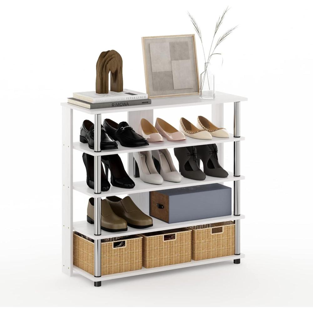imageFurinno TurnNTube Multi Storage Shoe Rack 352W 6Tier French Oak GreyBlackWhite OakStainless Steel