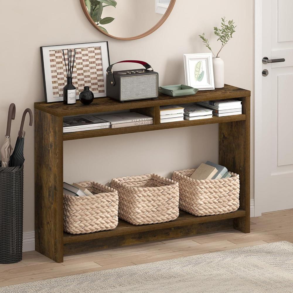 imageFurinno TurnNTube TallWide Hallway Console Table with Bin EspressoBrownAmber Pine