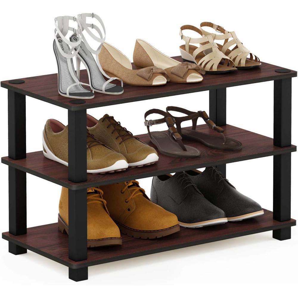 imageFurinno TurnSTube Shoe Rack 3Tier Toolless Shoe Organizer Shoe Storage 116 x 236 x 222 for Closet Entryway Office Garage Cherry Oak