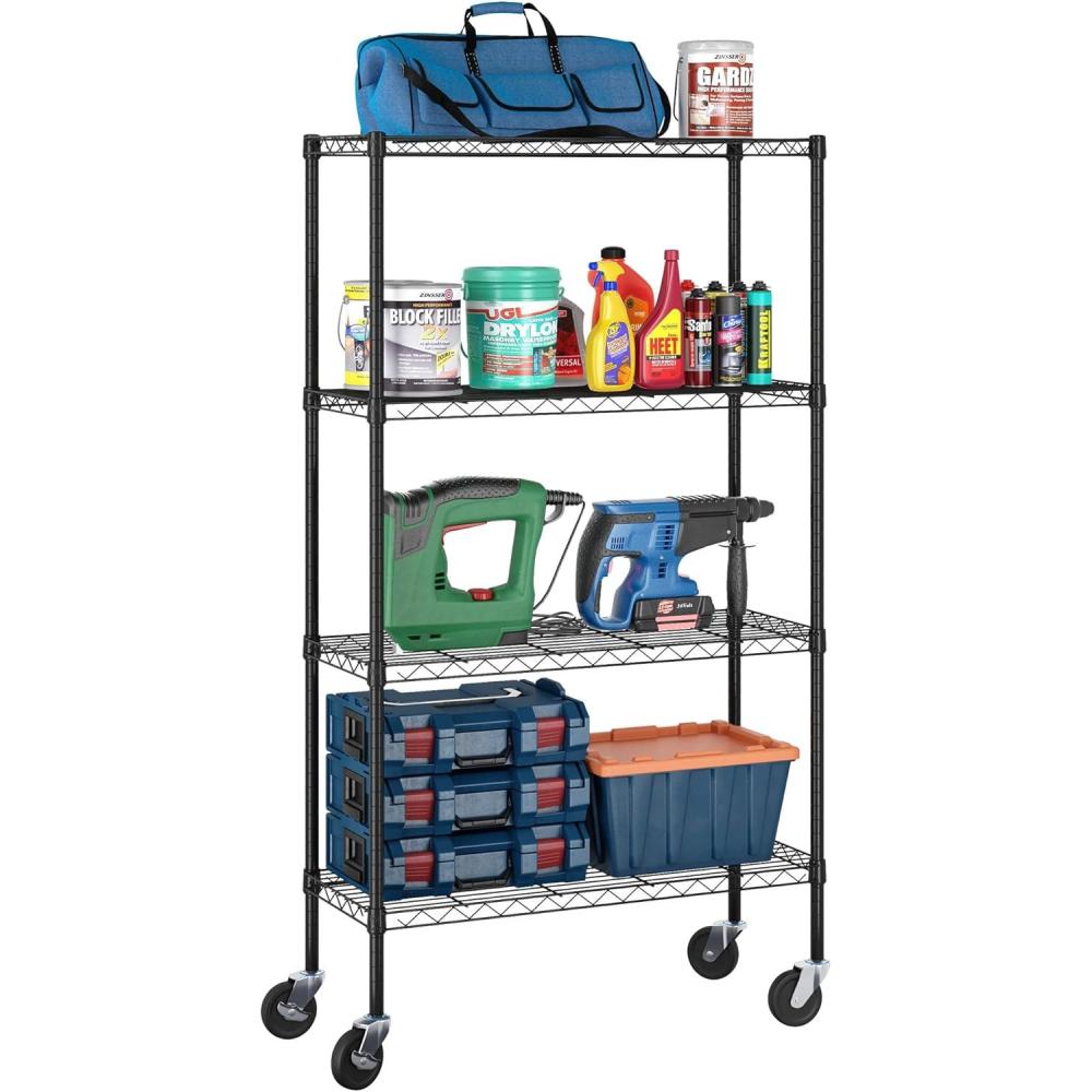 imageFurinno Wayar Metal Storage Shelf Rack 6 Tiers 48Inch Stainless SteelBlack