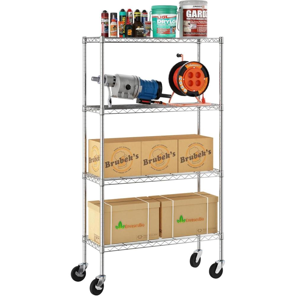 imageFurinno Wayar Metal Storage Shelf Rack 6 Tiers 48Inch Stainless SteelStainless Steel
