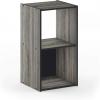Furinno BASIC Book Shelf, 6-Cube Bookshelf with Open Shelf, 3 x 2 Bookcase with Storage Bins, Closed Back, Horizontal, 11.9″ x 31.6″ x 23.6″, for Living Room, Bedroom, Home Office, Americano(French Oak/Black)
