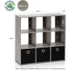 Furinno BASIC Book Shelf, 6-Cube Bookshelf with Open Shelf, 3 x 2 Bookcase with Storage Bins, Closed Back, Horizontal, 11.9″ x 31.6″ x 23.6″, for Living Room, Bedroom, Home Office, Americano(Grey/Black)