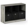 Furinno BASIC Book Shelf, 6-Cube Bookshelf with Open Shelf, 3 x 2 Bookcase with Storage Bins, Closed Back, Horizontal, 11.9″ x 31.6″ x 23.6″, for Living Room, Bedroom, Home Office, Americano(French Oak Grey/Black)