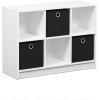Furinno BASIC Book Shelf, 6-Cube Bookshelf with Open Shelf, 3 x 2 Bookcase with Storage Bins, Closed Back, Horizontal, 11.9″ x 31.6″ x 23.6″, for Living Room, Bedroom, Home Office, Americano(White/Black)