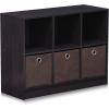 Furinno BASIC Book Shelf, 6-Cube Bookshelf with Open Shelf, 3 x 2 Bookcase with Storage Bins, Closed Back, Horizontal, 11.9″ x 31.6″ x 23.6″, for Living Room, Bedroom, Home Office, Americano(Dark Walnut)