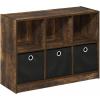 Furinno BASIC Book Shelf, 6-Cube Bookshelf with Open Shelf, 3 x 2 Bookcase with Storage Bins, Closed Back, Horizontal, 11.9″ x 31.6″ x 23.6″, for Living Room, Bedroom, Home Office, Americano(Amber Pine/Black)